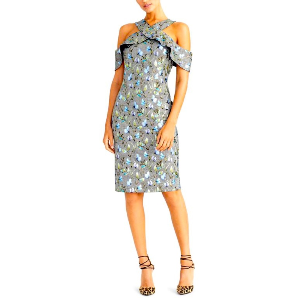 Rachel ROY plaid womens metallic floral plaid dress